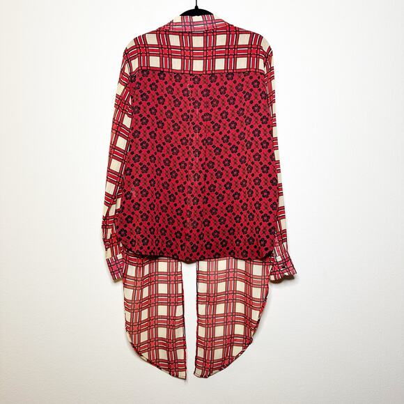 Scotch & Soda Les Filles Tartan Plaid Button Front Tie Blouse Women’s Large - Picture 4 of 9